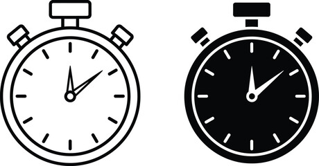 Fototapeta premium Black and white stopwatch icons in line style