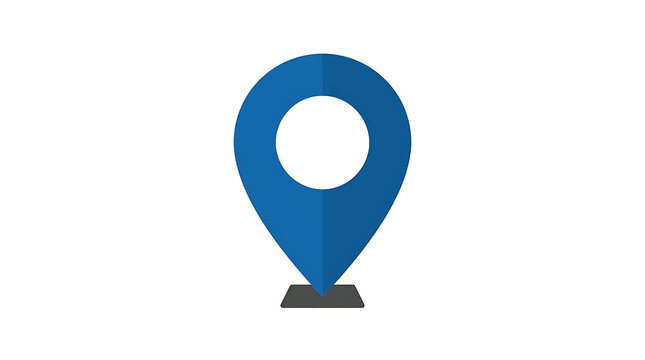 Blue map pin icon on gray base isolated on transparent background