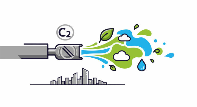 Industrial emission transforms into nature elements clouds, leaves, water drops