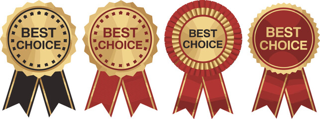 Gold and Red Best Choice Award Ribbon Set with Black and Red Variations for Product, Service, and Quality Recognition Designs © Shahanaj