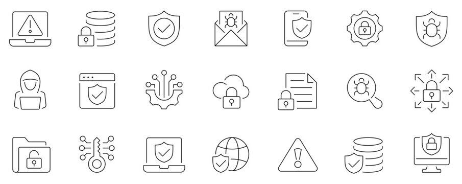 Cyber Security icon. Data protection. Hacker. Antivirus. Encryption. Network. Editable stroke. Vector illustration