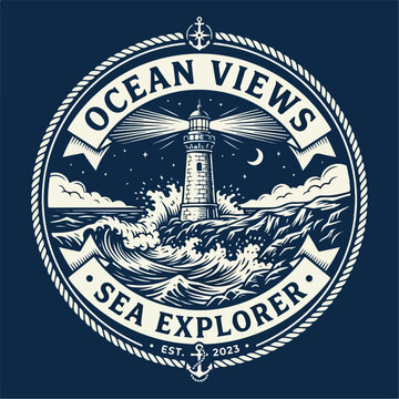 Lighthouse Ocean Waves Night.