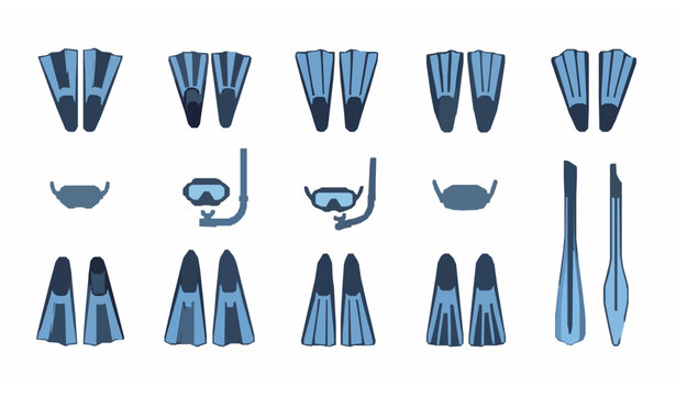 Swim fins icons vector set with diving and snorkeling flippers in trendy flat style isolated on white background