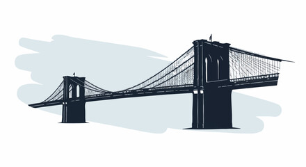 Fototapeta premium Iconic suspension bridge, rendered in a dark silhouette with detailed cables and stone towers
