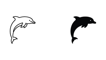 Jumping dolphin silhouette in minimalist outline and solid black style for marine park and ocean conservation branding © Nova