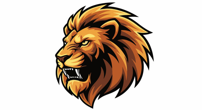 Fierce lion mascot head, snarling with sharp teeth, golden mane