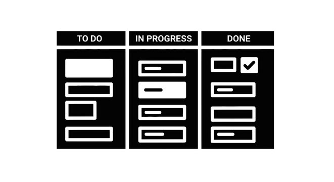 Black and white Kanban board.