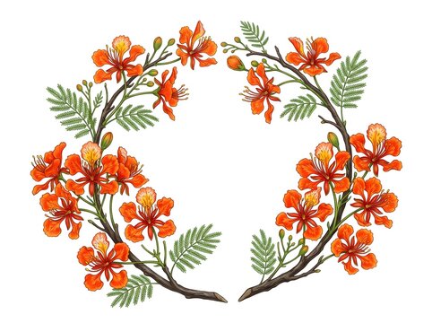 Flame tree floral wreath clipart tropical flower arrangement for design projects