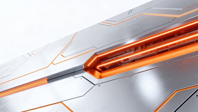 Futuristic metallic structure with glowing lines