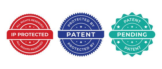 Fototapeta premium Intellectual Property Seal Icons – IP Protected, Patent & Patent Pending Badges for Legal Certification and Branding Stamps
