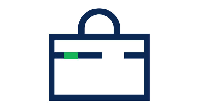 Professional minimalist vector icon illustration of a dark blue business briefcase with a green latch, representing corporate work, career, finance, and secure payment gateway solutions.