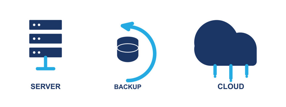 Server backup to cloud storage icon set