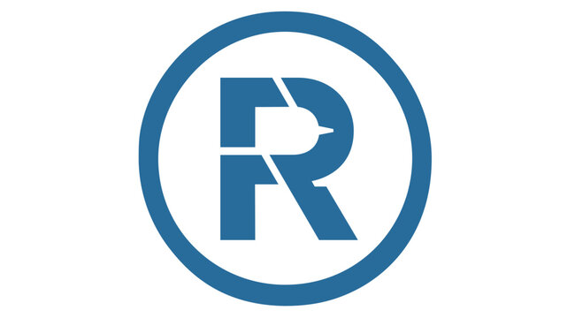 Professional blue registered trademark symbol vector icon. Stylized letter R within a circle representing brand protection and legal ownership. Minimalist flat design illustration for business.