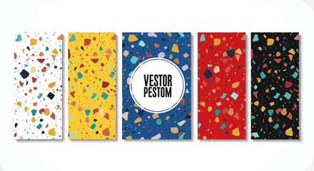 Obraz premium Set of five colorful terrazzo seamless patterns for social media story templates and vertical banners