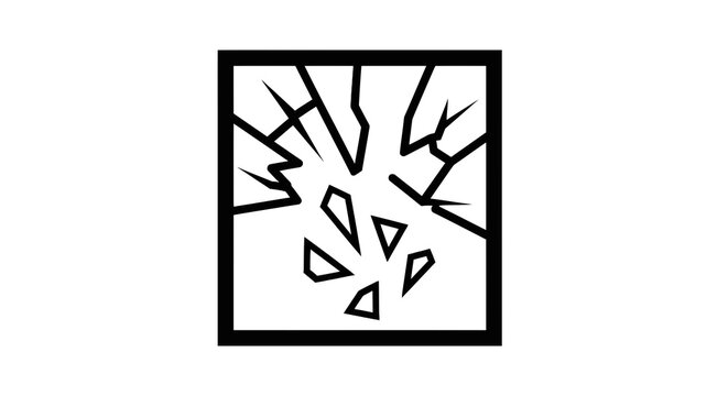 Broken glass shards in square frame.