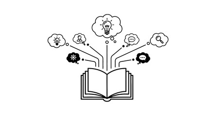 Book with lightbulb and icons. © Putra