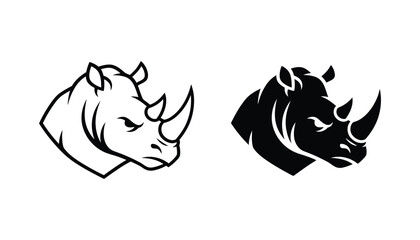 Angry rhinoceros head icon in outline and solid black for sports mascot design © Minimalist