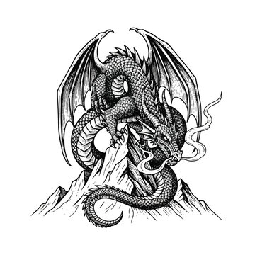 A dragon sitting on a mountain.