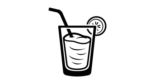 Refreshing Drink with Lemon and Straw.