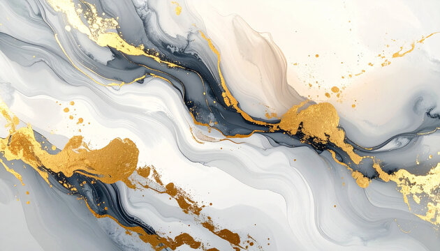 Abstract flowing marble texture with gold accents