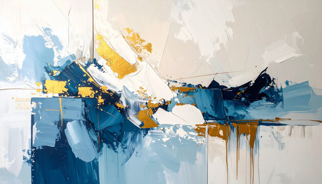 Abstract art with gold and deep blue textured strokes