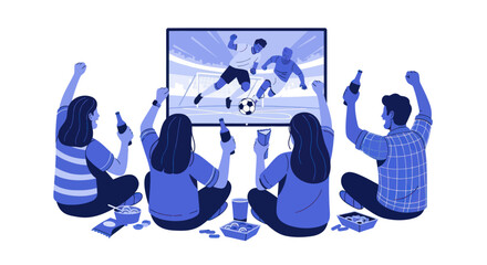 Friends watching soccer on television. © winih