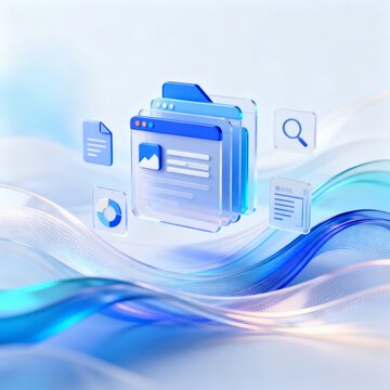 3D Glass Style Digital Office Workstation Scene
