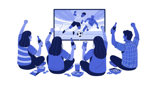 Friends watching soccer on television.