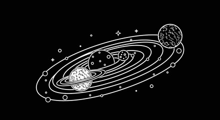 Saturn planet with rings and moons. © Undangan