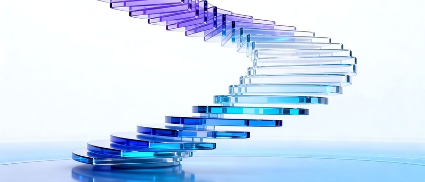 Transparent glass spiral staircase with gradient color design