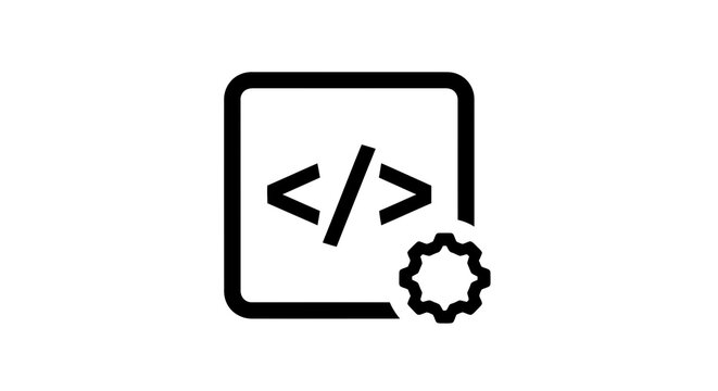 Coding symbol with gear icon.