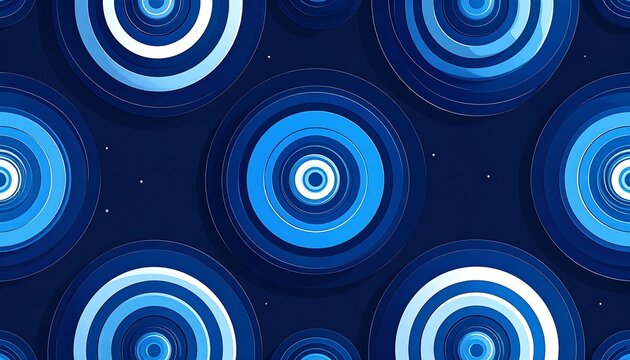 Repeating concentric blue circles of varying sizes on a dark blue background creating a playful, modern pattern