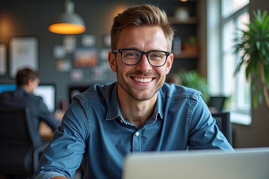 Portrait of a confident young male technical writer in his office, exuding professionalism and passion for technology.