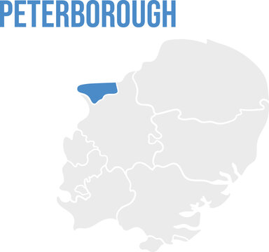 Peterborough unitary authority highlighted in East of England region map, simplified flat design, blue and grey isolated design, labeled