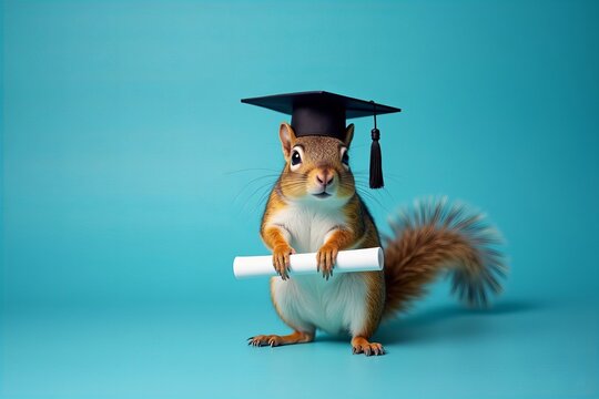 Squirrel Graduate: Diploma in Hand, Cap on Head