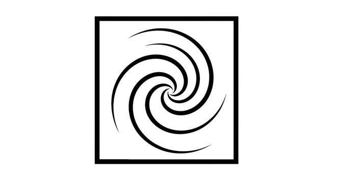 Black swirl design in square.