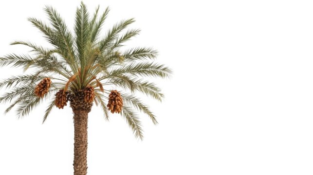 tall date palm tree with green fronds against clear sky in bright daylight