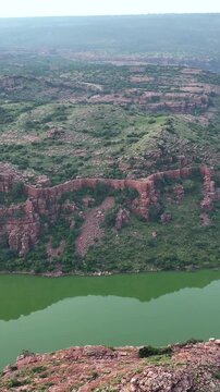 Vertical Aerial View of Gandikota Canyon and Pennar River Andhra Pradesh India