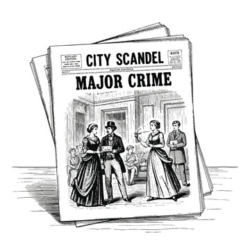 Newspaper with Crime Headline Illustration.