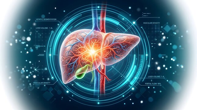 Human liver medical digital anatomy visualization concept.