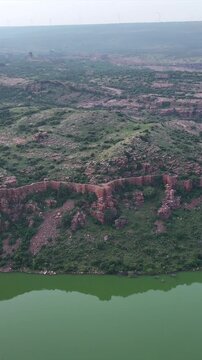 Vertical Aerial View of Gandikota Canyon and Pennar River Andhra Pradesh India