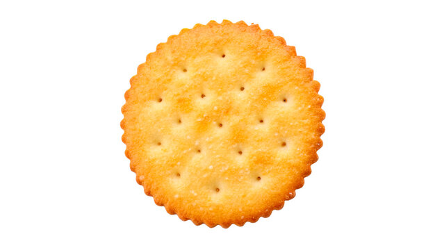 Single round golden brown crispy cracker biscuit for appetizers snacking and culinary food recipes isolated on transparent background cut out