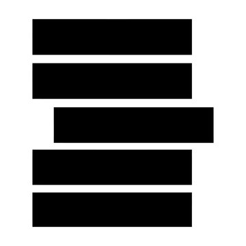 Minimalist graphic of five black horizontal bars with one offset. Representing redacted information, censorship, and modern abstract design