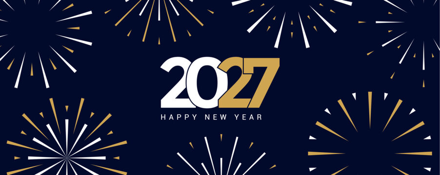 happy new year 2027 typography with fireworks vector illustration