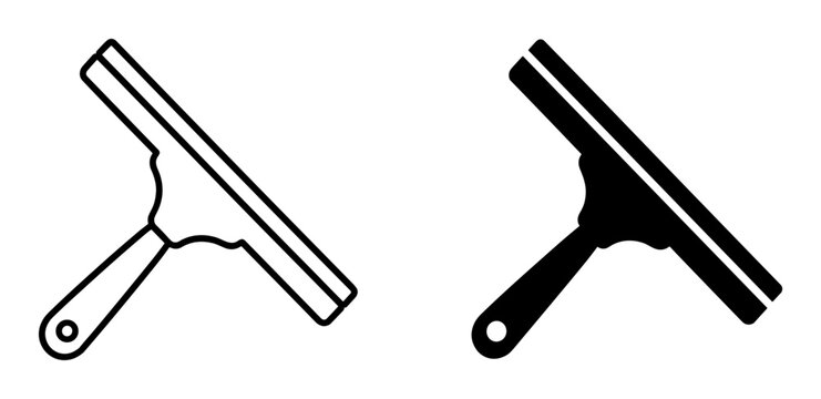 Window cleaning squeegee icon set, outline and silhouette vector illustration isolated on transparent background