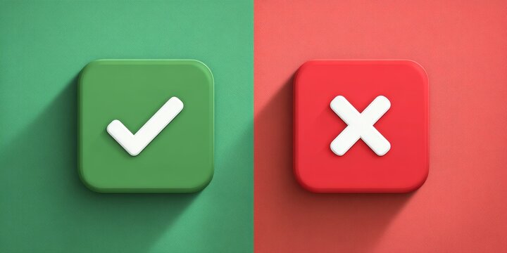 Green checkmark and red cross icons in rounded squares with long shadows