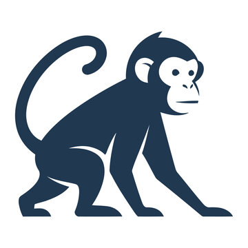 Monkey silhouette illustration with long tail and white face icon