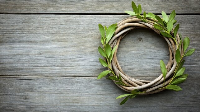 Rustic Spring Wreath on Wood Surface - Gigapixel Standard v2 6x