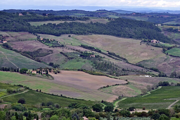 Naklejka premium Montepulciano, veduta della valle dalla Chiesa o Santuario della Madonna di San Biagio, Val d'Orcia, Toscana