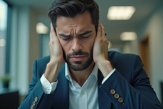 Exhausted Man in Monotonous Office: Capturing the Stress and Frustration of Corporate Routine